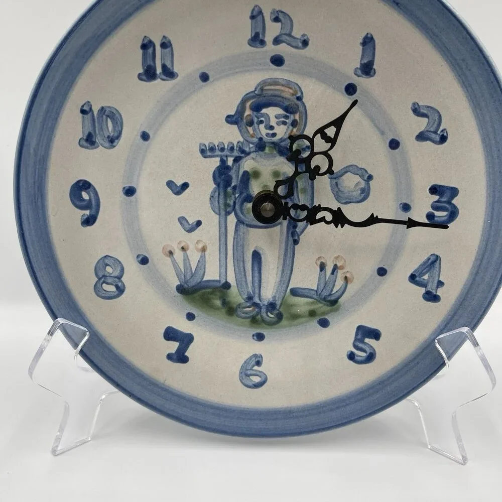 M.A Hadley Pottery 8.5 Inches Farmer Clock Hand Painted Signed Vintage Excellent